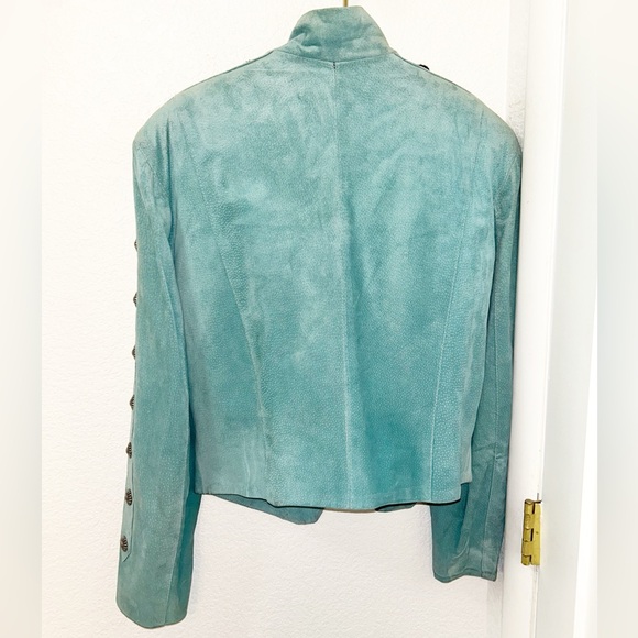 Vintage 💯 Suede Embellished Beaded Military Style Jacket Tiffany Blue SZ: Large - Picture 16 of 16